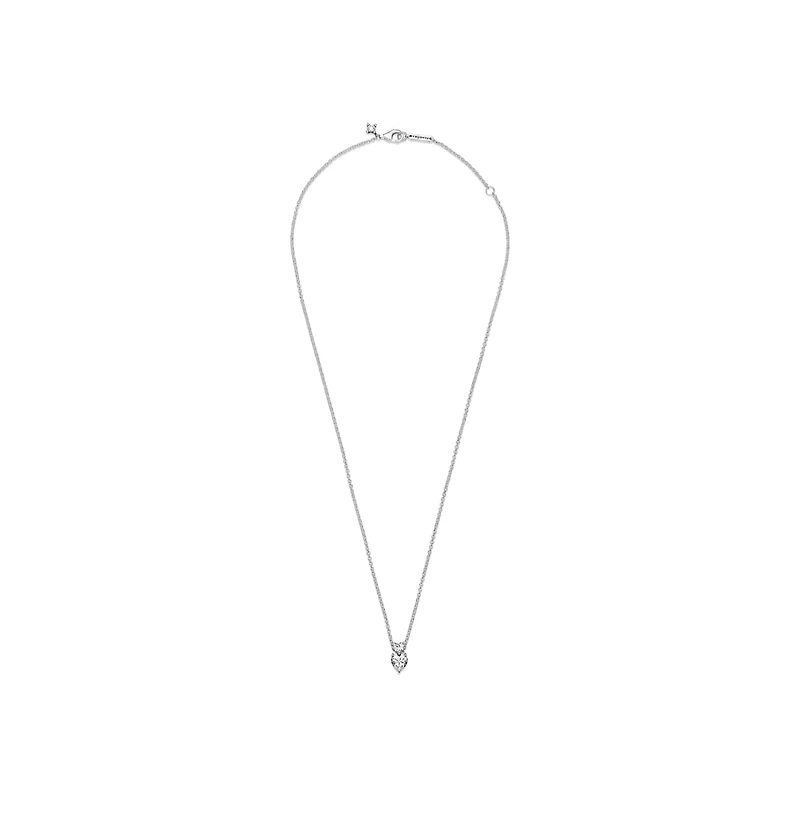 Pandora Timeless Sterling Silver Double Heart Pendant Sparkling Cubic Zirconia Collier Necklace