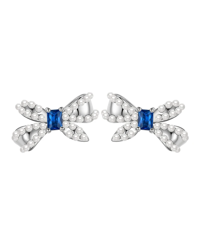 Macy's Imitation Pearl and Cubic Zirconia Bow Stud Earrings