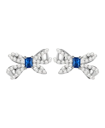 Macy's Imitation Pearl and Cubic Zirconia Bow Stud Earrings