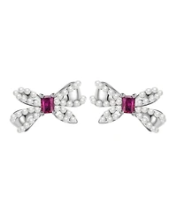 Macy's Imitation Pearl and Cubic Zirconia Bow Stud Earrings