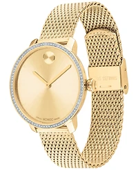 Movado Women's Swiss Bold Shimmer Gold Ion Plated Stainless Steel Mesh Bracelet Watch 34mm