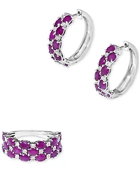 Effy Ruby & Diamond Cluster Ring in Sterling Silver (Also available in Emerald and Sapphire