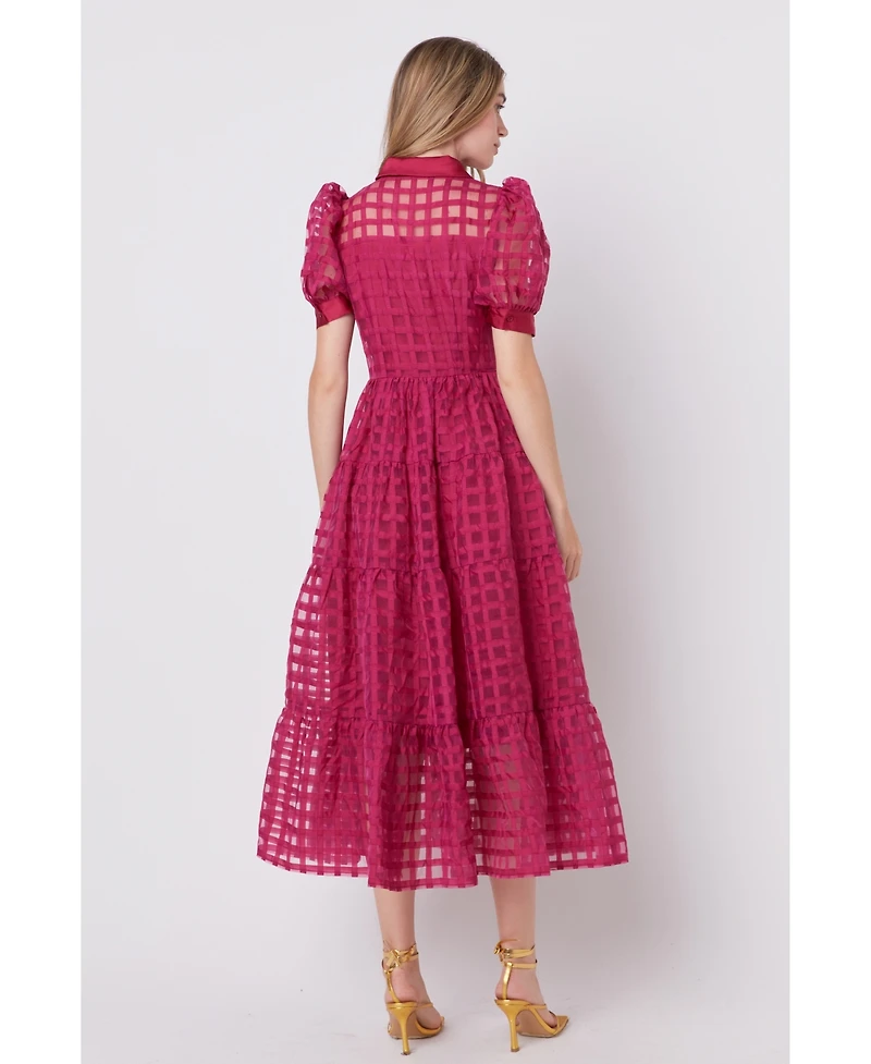 English Factory Women's Gridded Organza Tiered Maxi Dress