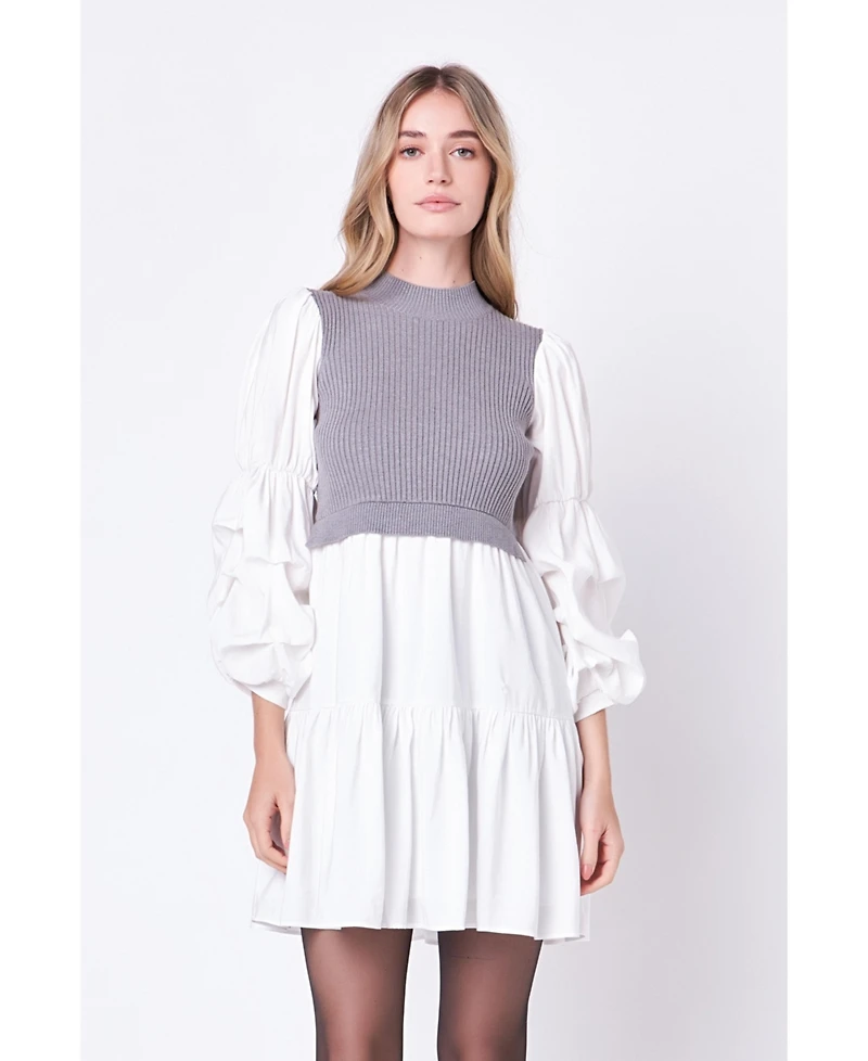 English Factory Women's Mixed Media Mini Dress