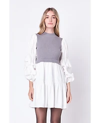 English Factory Women's Mixed Media Mini Dress