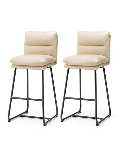 Glitzhome Set of 2 Leatherette Modern Thick Bar Stool with Metal Legs