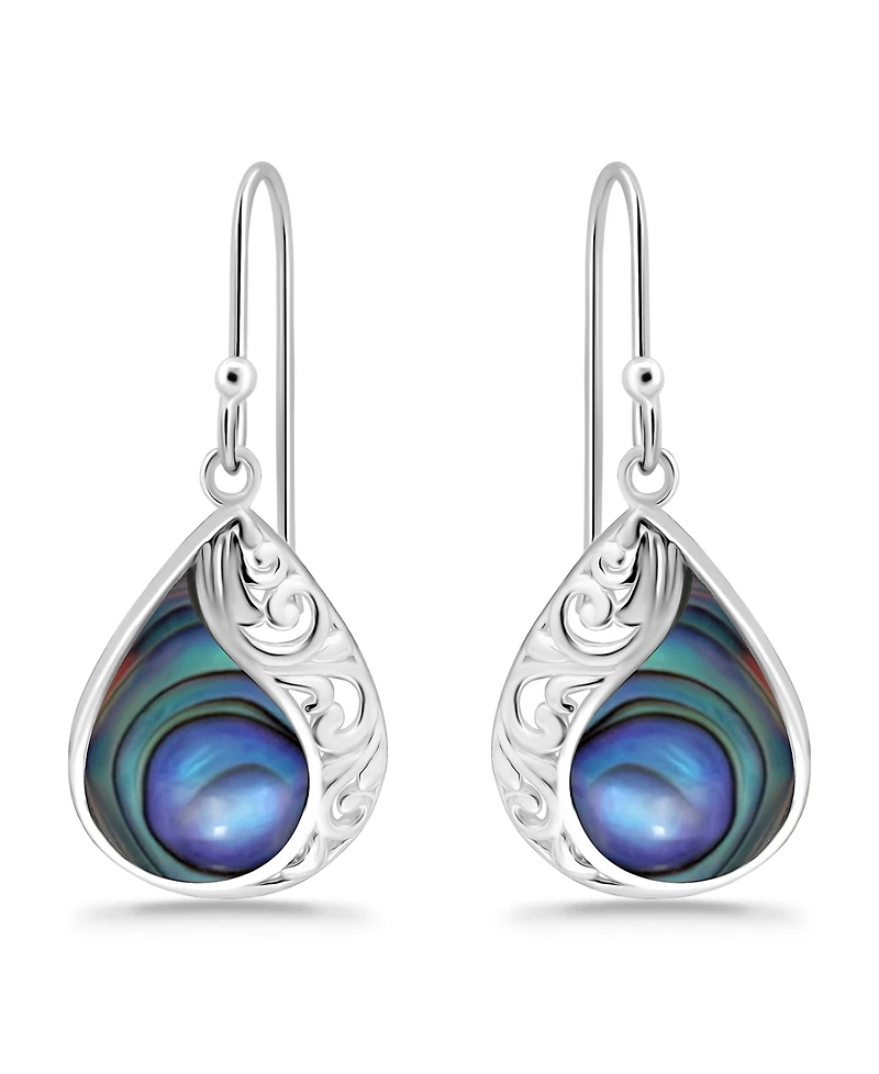 Macy's Abalone Inlay Teardrop Filigree Fishhook Earrings