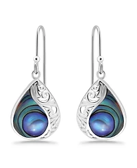 Macy's Abalone Inlay Teardrop Filigree Fishhook Earrings