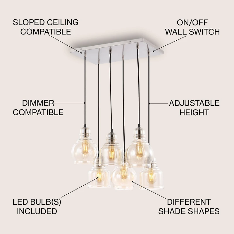 Sydney Bohemian Farmhouse Iron/Glass Cluster Led Pendant