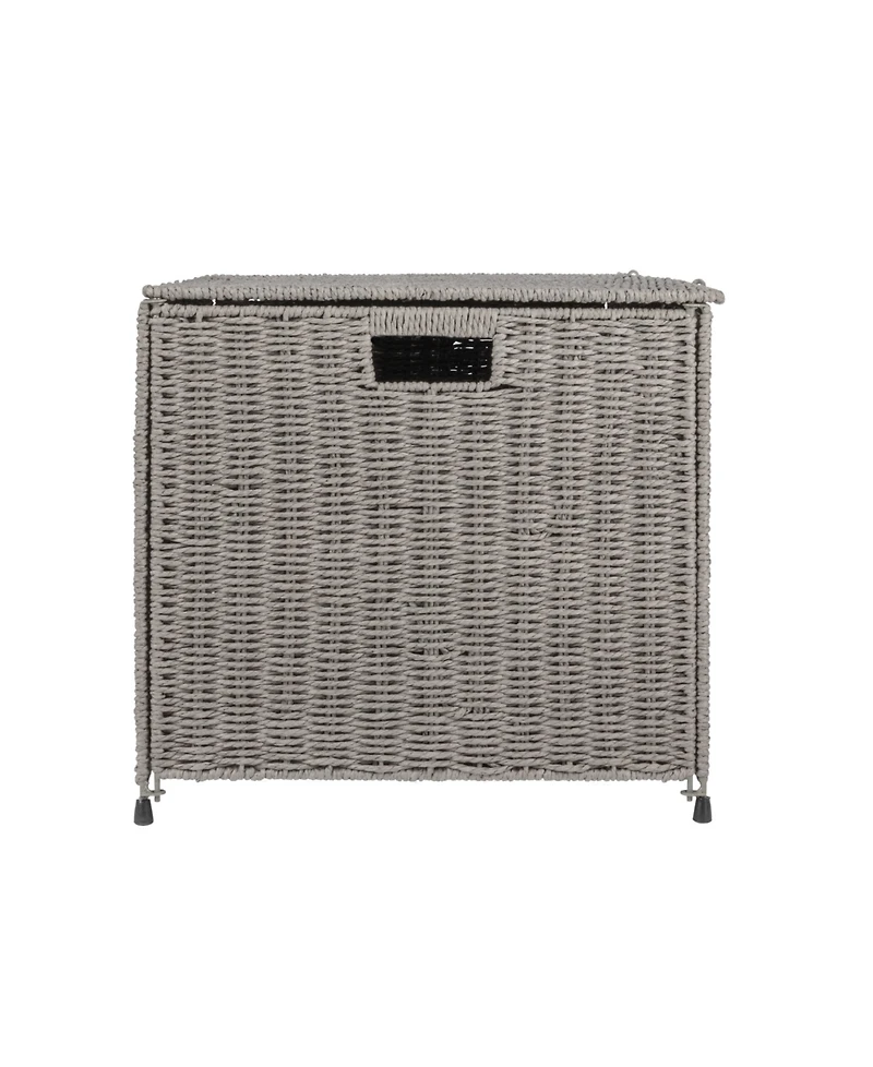 Household Essentials Woven Paper Rope Storage Chest with Hinged Lid and Integrated Handles