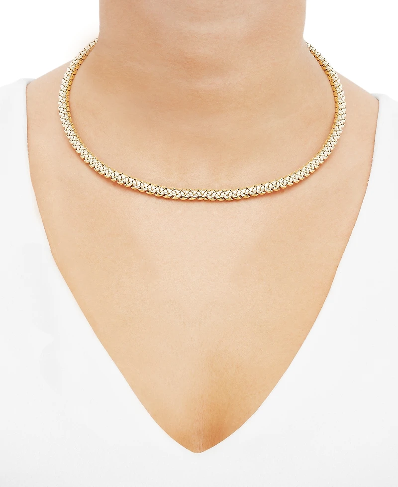 Italian Gold Polished Woven Link 17" Chain Necklace in 14k Gold