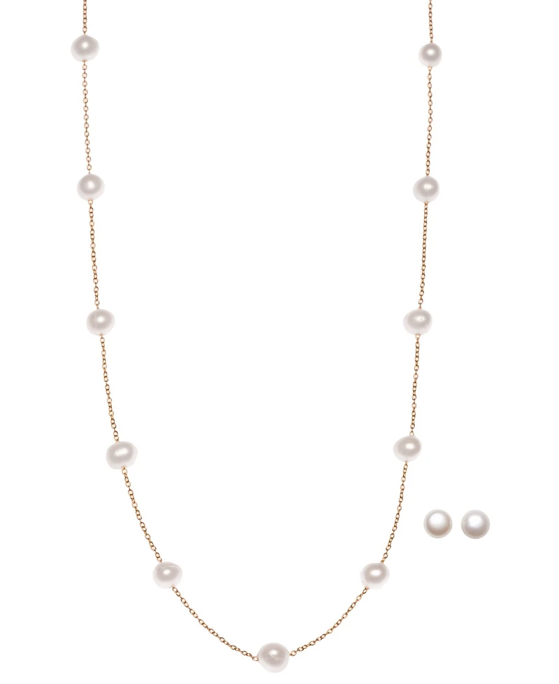 2-Pc. Set Cultured Freshwater Pearl (6-1/2 - 7mm) Collar Necklace & Matching Stud Earrings