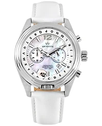 Abingdon Co. Women's Katherine Chronograph White Leather Strap Steel Watch 40mm
