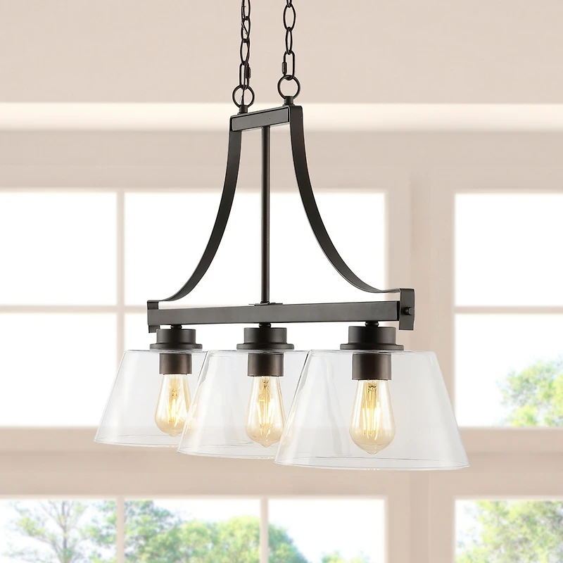 Jayden Industrial Farmhouse Iron/Glass Linear Led Pendant