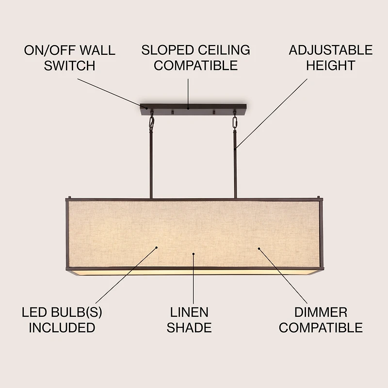 Cole Minimalist Industrial Rectangular Linen Iron Linear Led Pendant