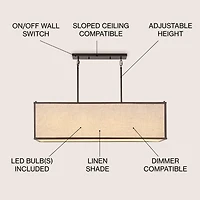 Cole Minimalist Industrial Rectangular Linen Iron Linear Led Pendant