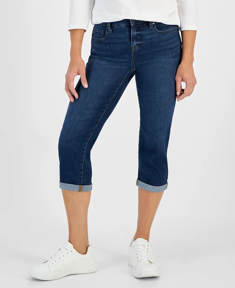 Style & Co Petite Mid-Rise Curvy Roll-Cuff Capri Jeans