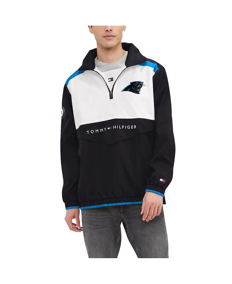 Men's Tommy Hilfiger Black, White Carolina Panthers Carter Half-Zip Hooded Top