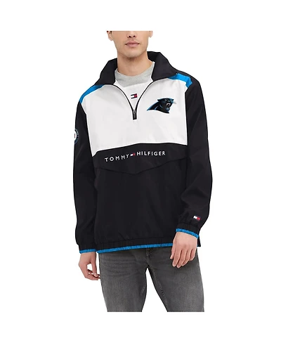 Men's Tommy Hilfiger Black, White Carolina Panthers Carter Half-Zip Hooded Top