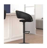 Shae Contemporary Upholstered Adjustable Height Barstool With Rounded, Cutout Mid-Back And Pedestal Base