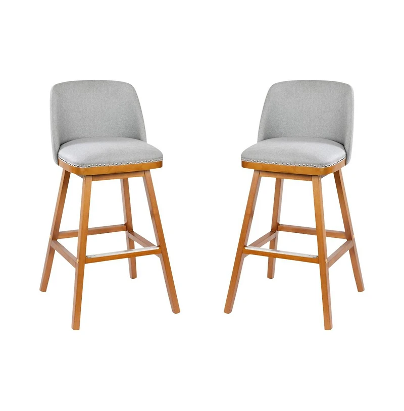Jada Upholstered Mid-Back Stools With Nailhead Accent Trim & Wood Frames
