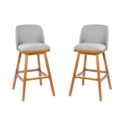 Jada Upholstered Mid-Back Stools With Nailhead Accent Trim & Wood Frames