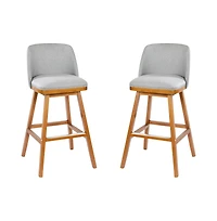Jada Upholstered Mid-Back Stools With Nailhead Accent Trim & Wood Frames