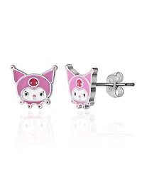 Sanrio Womens Hello Kitty and Friends Silver Plated and Enamel Stud Earrings - Kuromi, Officially Licensed