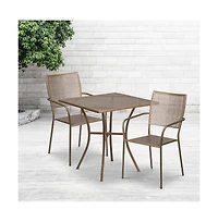 Commercial Grade 28" Square Metal Garden Patio Table Set W/ 2 Back Chairs