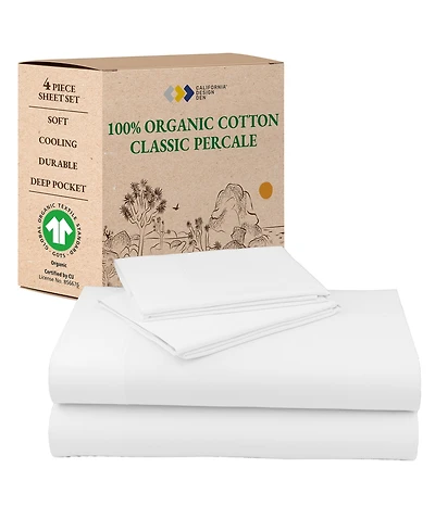 100% Organic Cotton Sheets Set, Percale Bed Sheet