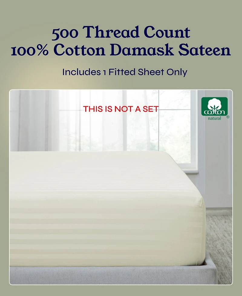 Striped 500 Thread Count Fitted Sheet Only, 100% Cotton Sateen, Fully Elasticized with Deep Pockets by California Design Den