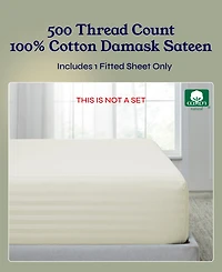 Striped 500 Thread Count Fitted Sheet Only, 100% Cotton Sateen, Fully Elasticized with Deep Pockets by California Design Den