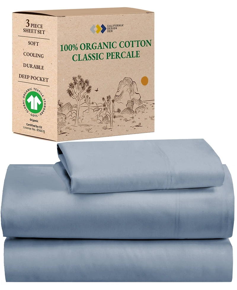 Sheets Set, Authentic 100% Organic Cotton Percale