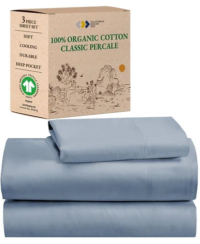 Sheets Set, Authentic 100% Organic Cotton Percale, Bed Sheet by California Design Den