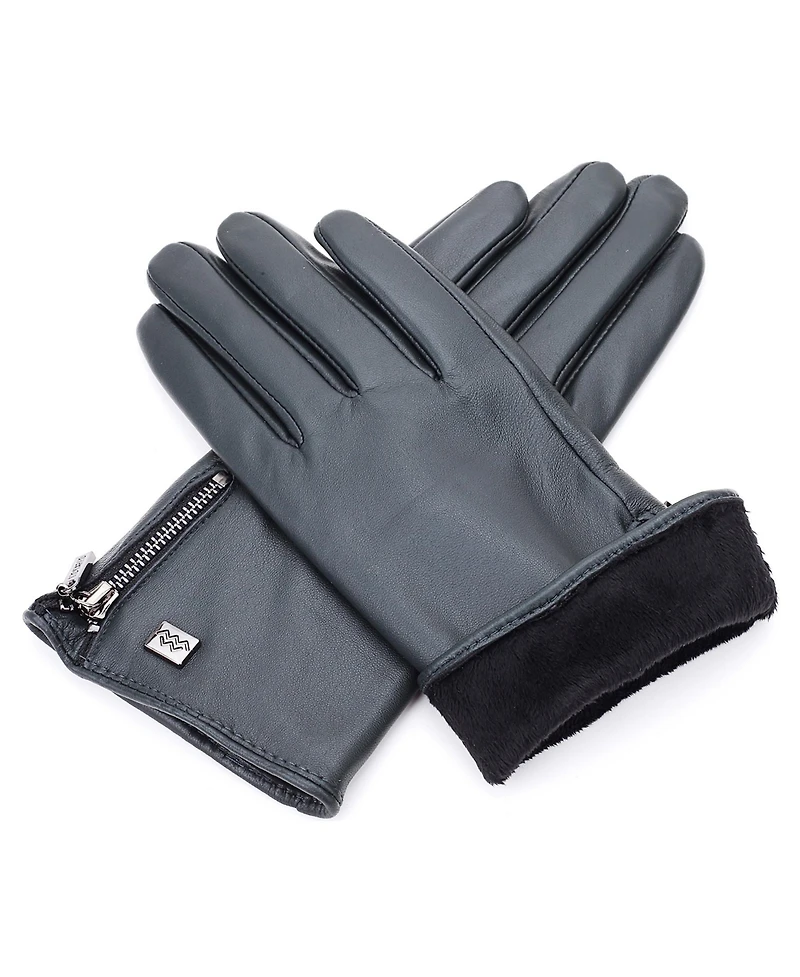 Mio Marino Women's Wristed Zipper Touchscreen Leather Gloves
