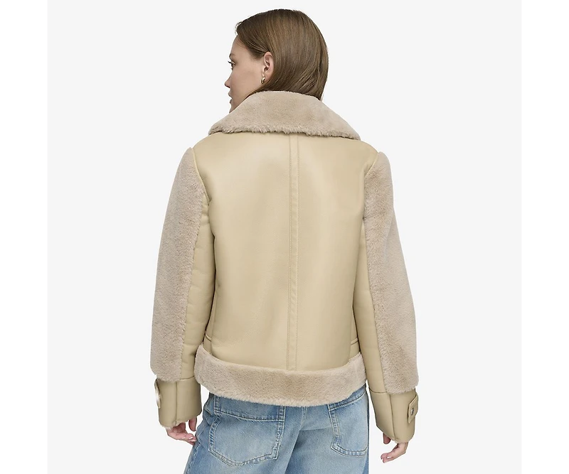 Women's Vellica Pebbled Faux Shearling Moto Jacket