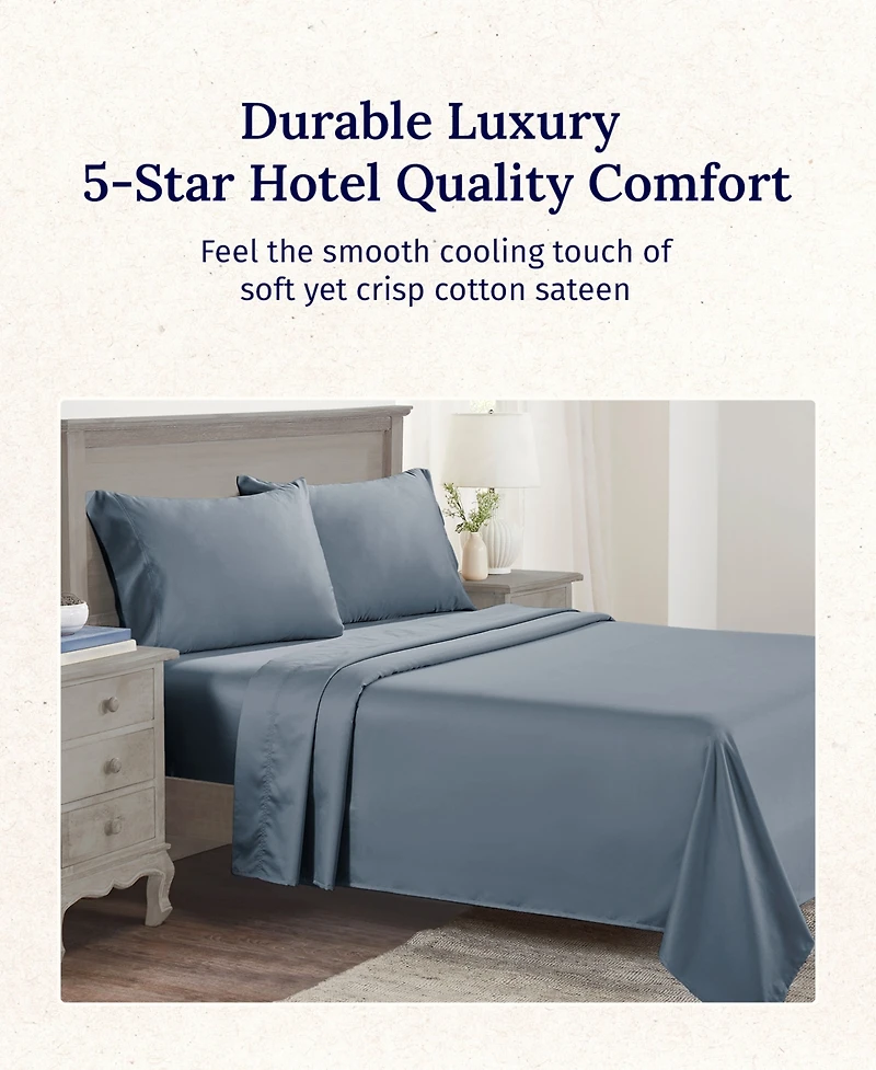 5-Star Luxury Sheet Set, 600 Thread Count Cotton Sateen, Soft & Crisp Bed Sheets