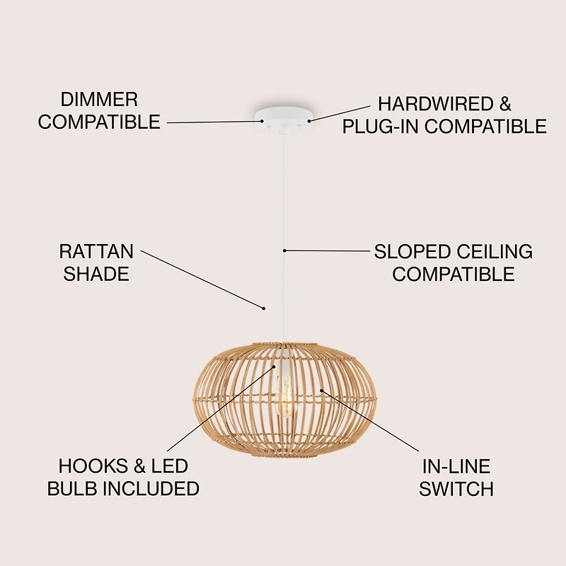 Jonathan Y Leo Farmhouse Coastal Rattan Led Pendant