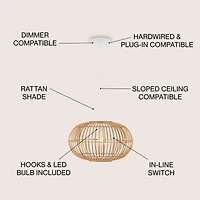 Jonathan Y Leo Farmhouse Coastal Rattan Led Pendant