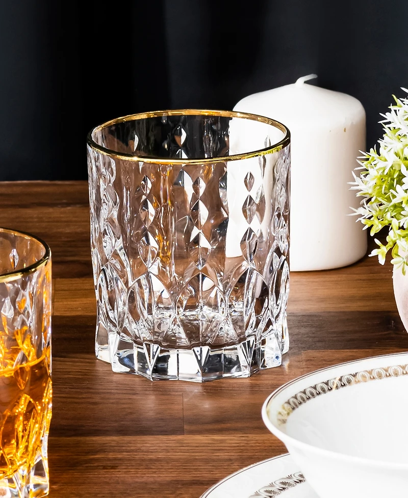 Lorren Home Trends Marilyn Gold-Tone Double Old Fashion (Dof) Tumblers, Set of 4