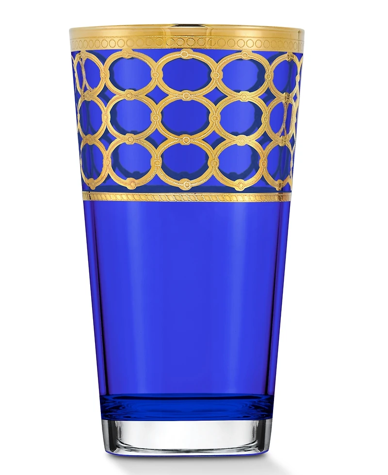 Lorren Home Trends Cobalt Blue High Ball with Gold-Tone Rings, Set of 4