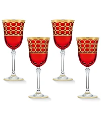 Lorren Home Trends Deep Red Colored Red Wine Goblet with Gold-Tone Rings, Set of 4