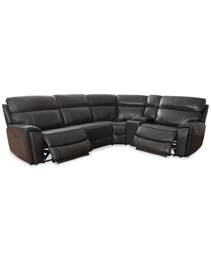 Closeout! Hutchenson 119.5" 5-Pc, Zero Gravity Leather Sectional with Power Recliners and Console, Created for Macy's