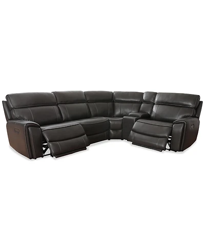 Closeout! Hutchenson 119.5" 5-Pc, Zero Gravity Leather Sectional with Power Recliners and Console, Created for Macy's
