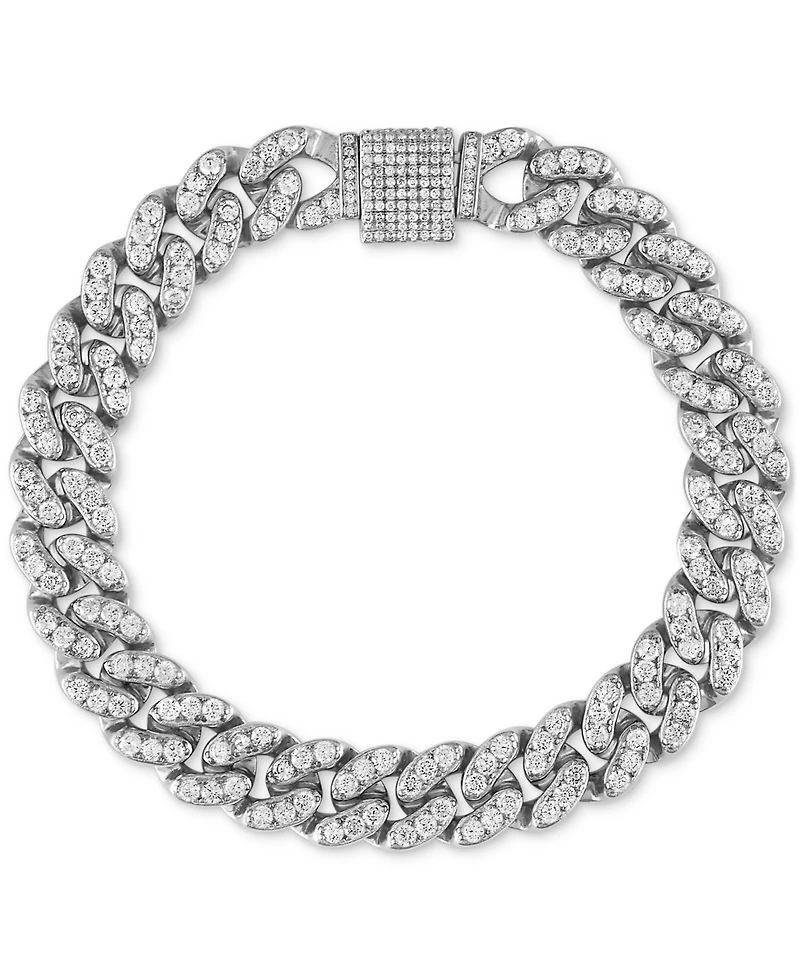Men's Cubic Zirconia Curb Link Chain Bracelet in Sterling Silver