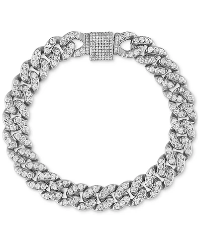 Men's Cubic Zirconia Curb Link Chain Bracelet in Sterling Silver