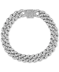 Men's Cubic Zirconia Curb Link Chain Bracelet in Sterling Silver