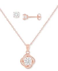 Giani Bernini 2-Pc. Set Cubic Zirconia Swirl Pendant Necklace & Solitaire Stud Earrings 18k Gold-Plated Sterling Silver, Created for Macy's