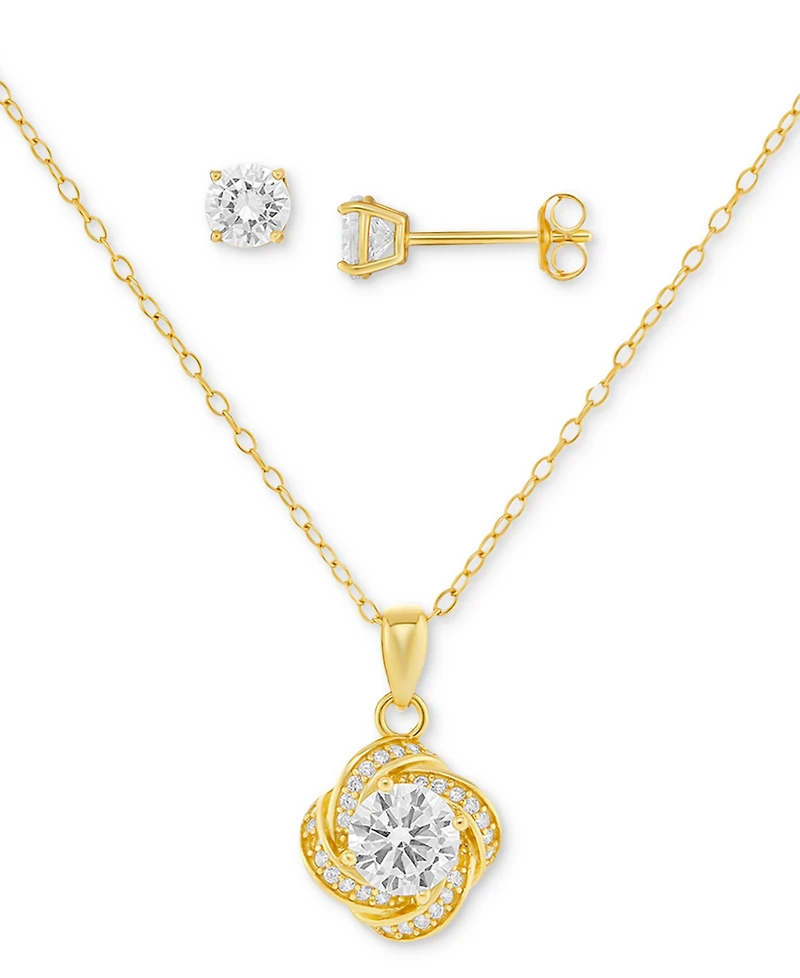 Giani Bernini 2-Pc. Set Cubic Zirconia Swirl Pendant Necklace & Solitaire Stud Earrings 18k Gold-Plated Sterling Silver, Created for Macy's