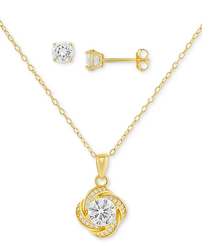 Giani Bernini 2-Pc. Set Cubic Zirconia Swirl Pendant Necklace & Solitaire Stud Earrings 18k Gold-Plated Sterling Silver, Created for Macy's